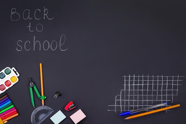 School background School items on a black background