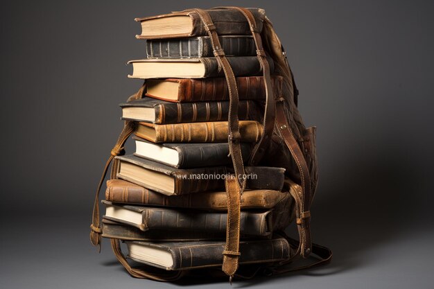 A school backpack overflowing with books