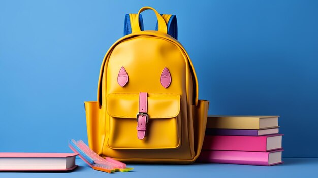 School backpack school back with stationery back to school concept generative ai