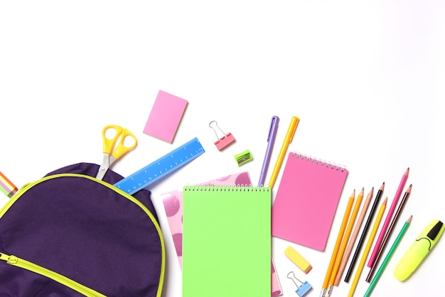 Photo school backpack and school stationery. concept back to school. high quality photo