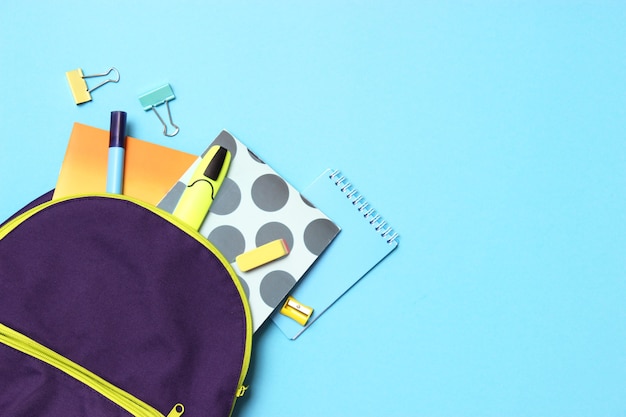 School backpack and school stationery concept back to school