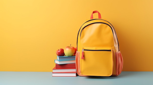 Photo school backpack with books back to school concept