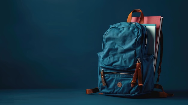 Foto borsa da scuola con libri su uno sfondo isolato