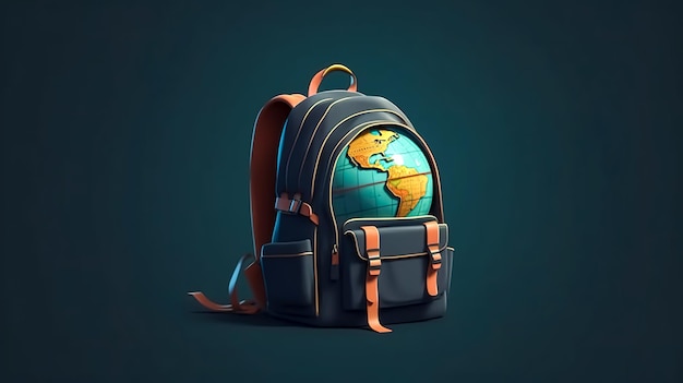 School backpack with a globe on a blue background generative ai