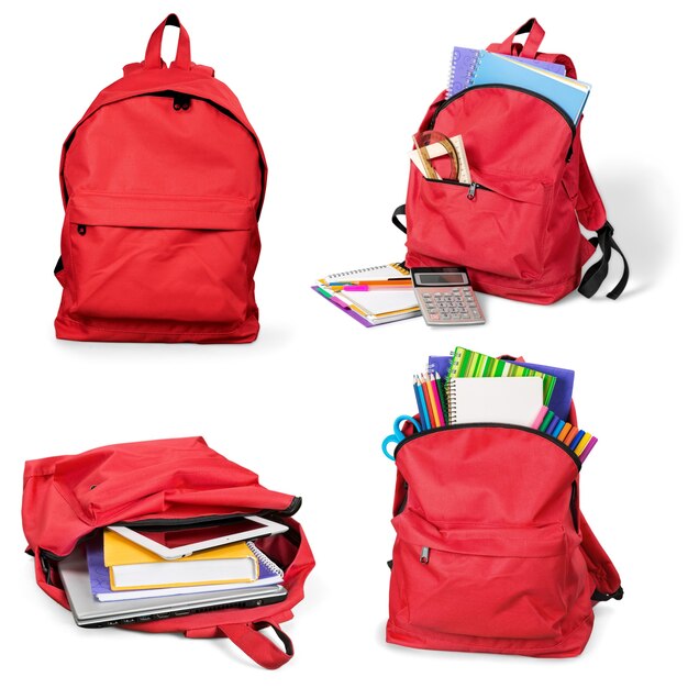 School Backpack with stationery, back to school background