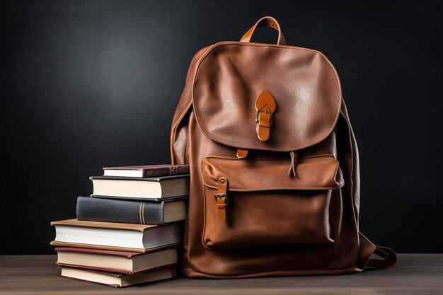 Foto borsa da scuola e pila di libri