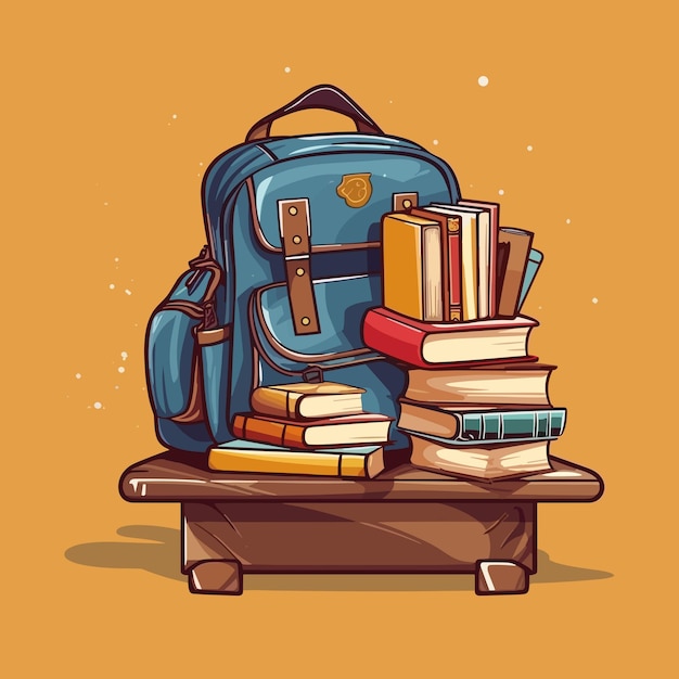 school bag with books vector flat illustration back to school school bag and books and pencile