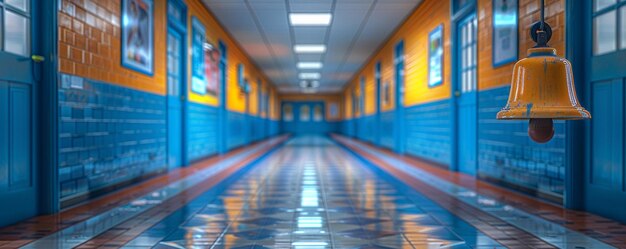 A School Bell Ringing In The Hallway Signaling Background