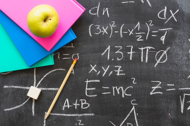 Photo school blackboard with books