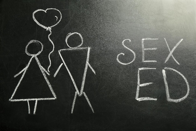 School blackboard with text SEX ED