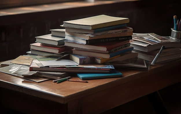 School books on desk AI Generative AI