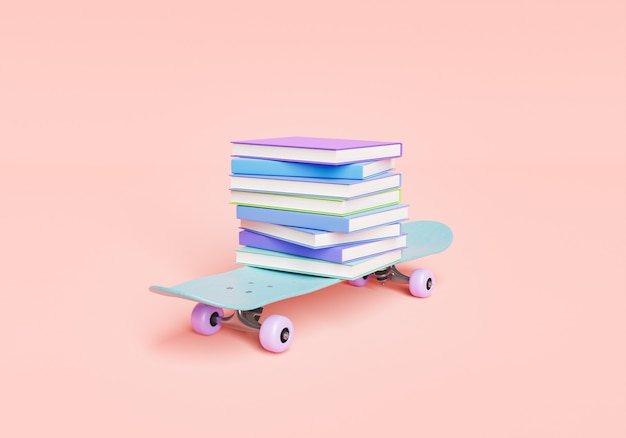 School books on a skateboard