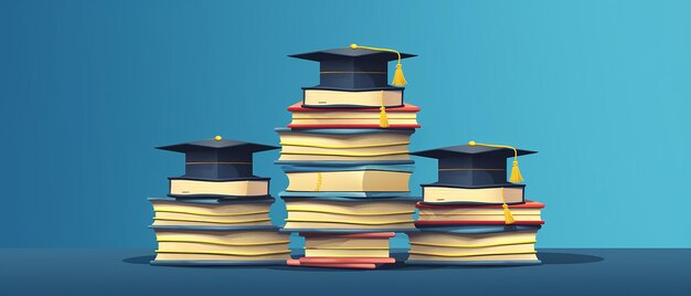 School Books or Textbooks Stacked with a Graduation Cap