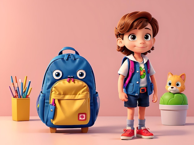 School boy standing with a beautiful backpack Generative AI