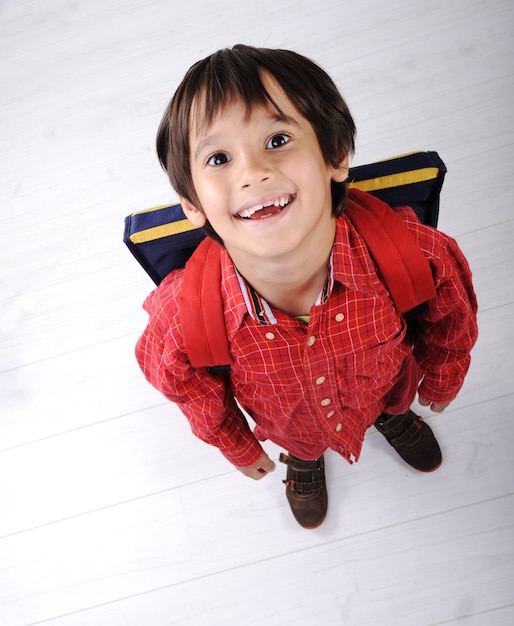 School boy with backpack