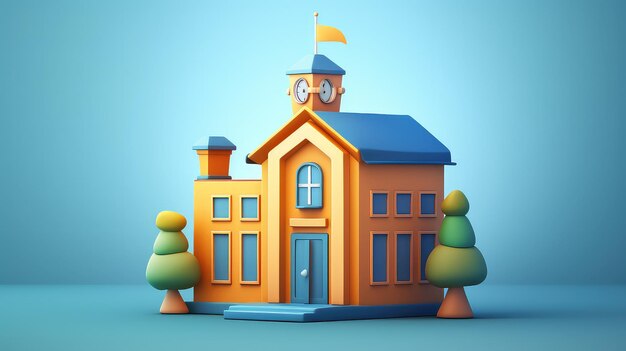School building on blue background Back to school concept