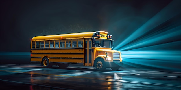 Photo school bus on blacktop with clean sunny day