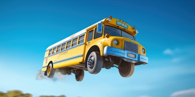 School Bus on Blue Background Back to School Concept Created Generative Ai