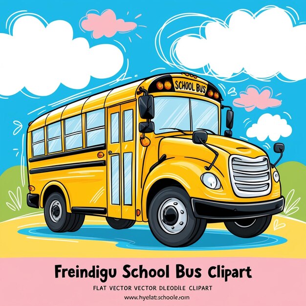 Photo school bus clipart simple yellow school bus flat vector illustration clipart cartoon style hand drawn doodle teacher students classroom school supplies back to school concept