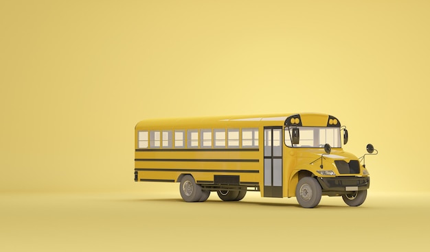 School bus isolated on pastel yellow background concept of going back to school 3d render