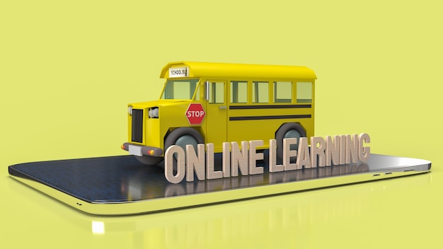 Photo the school bus and tablet for online learning or e learning concept 3d rendering.