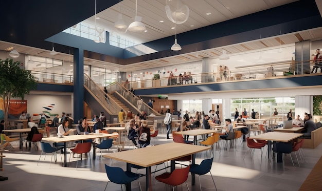 school cafeteria filled with students enjoying nutritious meals