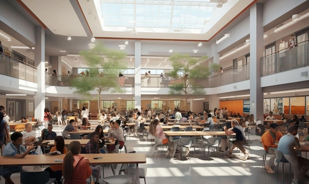 school cafeteria filled with students enjoying nutritious meals