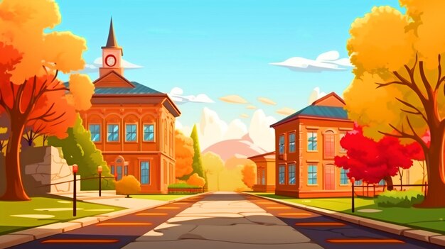 School campus building illustration