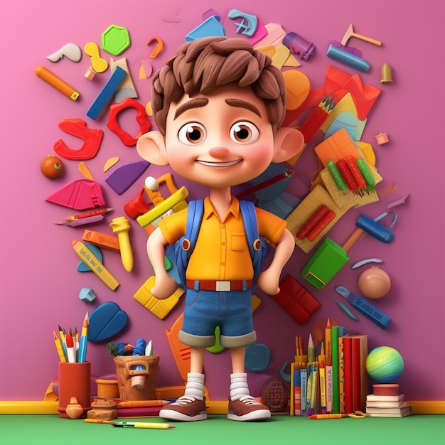 school cartoon little boy