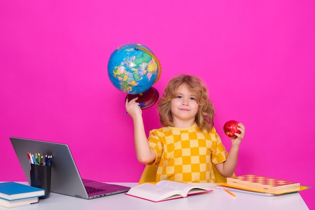 School child 78 years old with book go back to school Little student