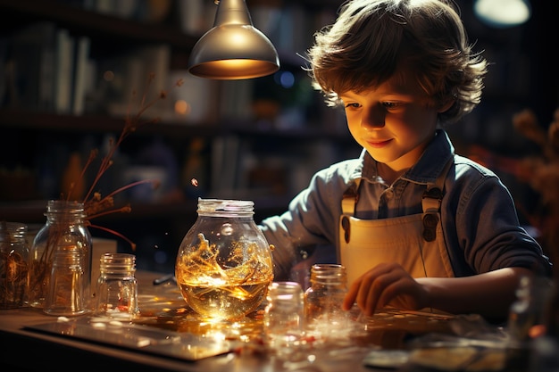 school child mixing substances to observe reactions Generated with AI