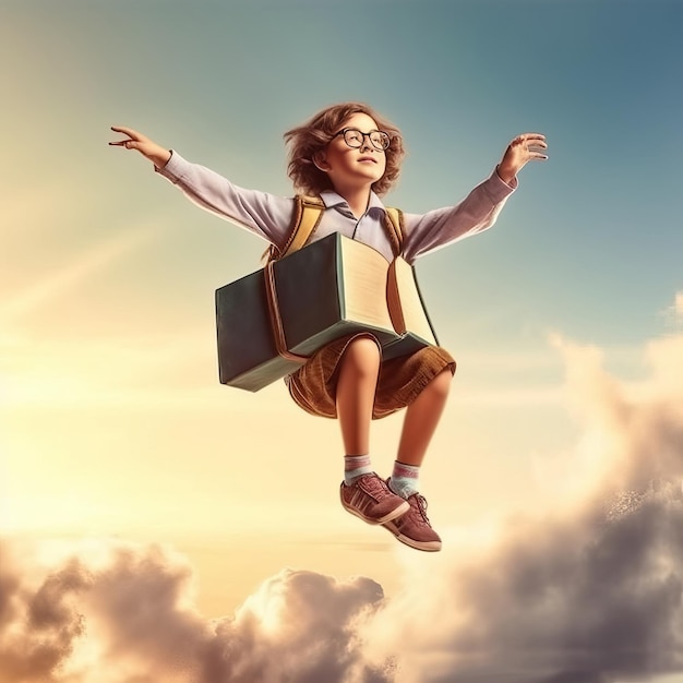 School Child In the Sky With Books