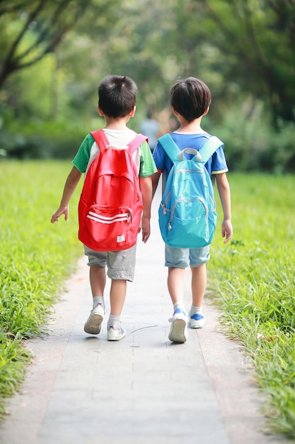 School children boys going back to school