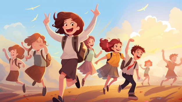 School Children Cheerful Variation Concept