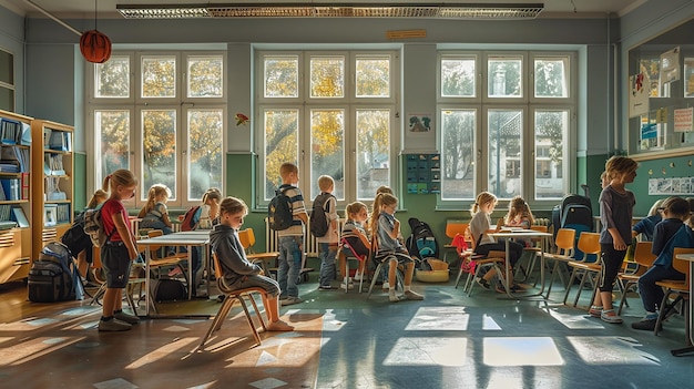 Photo school children in classroom at lesson