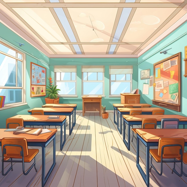 Premium AI Image  Anime Classroom Background without People With Flat  Cartoon Style and Pastel Color