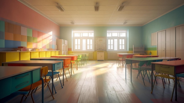 School classroom empty colorful positive AI generated