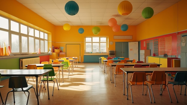 School classroom empty colorful positive AI generated