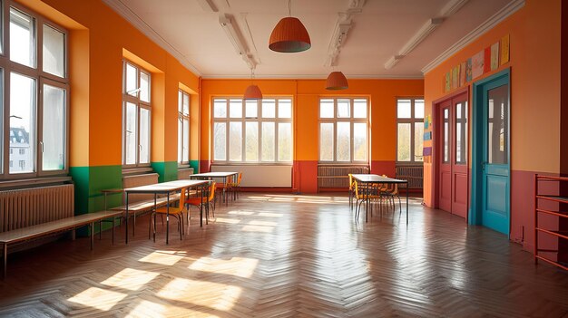 School classroom empty colorful positive AI generated