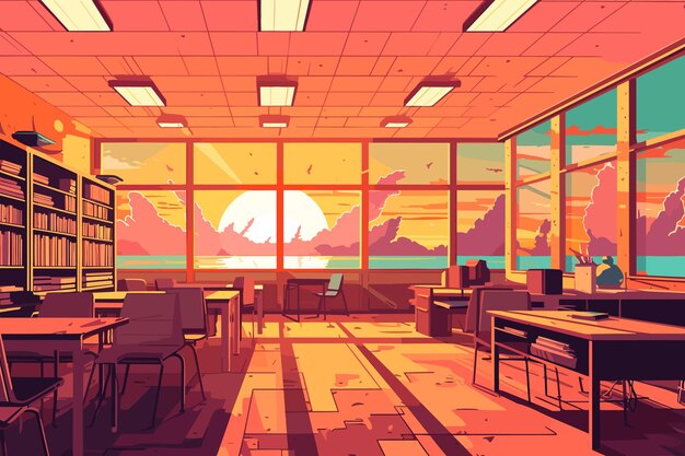 Photo school classroom flat vector art illustration