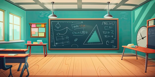 School classroom interior Vector illustration in cartoon style Education concept