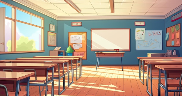 Foto interno dell'aula scolastica illustrazione vettoriale in stile cartone animato concetto di istruzione