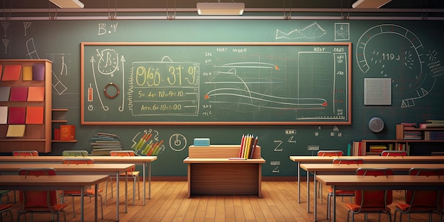 School classroom interior Vector illustration in cartoon style Education concept