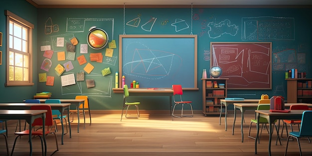 School classroom interior Vector illustration in cartoon style Education concept