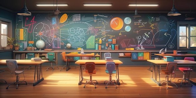 School classroom interior Vector illustration in cartoon style Education concept