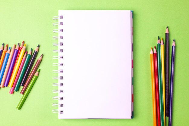 School creative concept. School supplies on green background. Copy space.