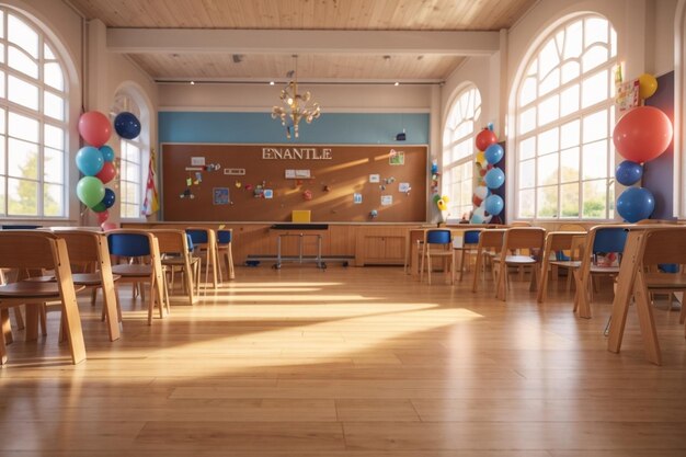 School decoration with space on wooden surface