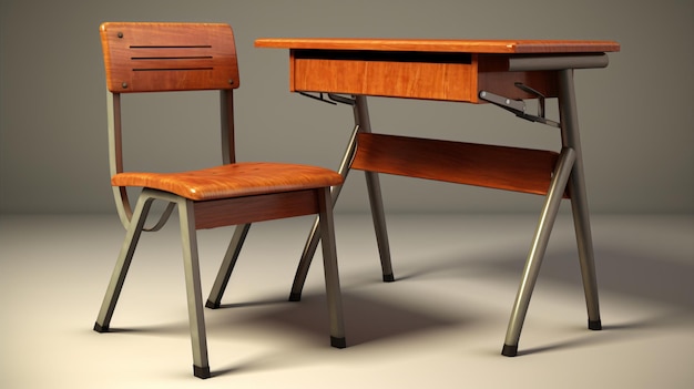 School desk and chair 3d rendering