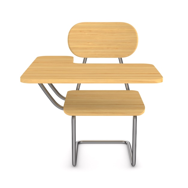 School desk and chair. Isolated 3D rendering