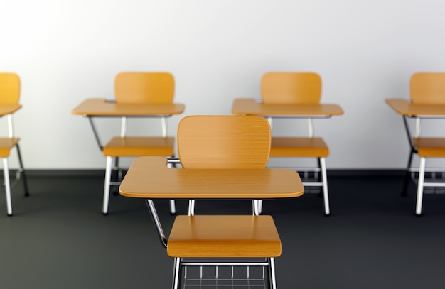 Photo school desks in classroom